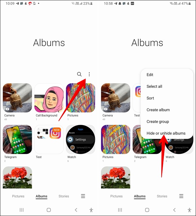 Galería de Samsung Ocultar Mostrar álbumes