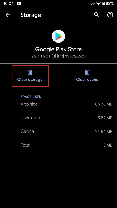clear google play store storage
