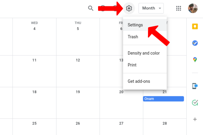 Opening Google Calendar Settings