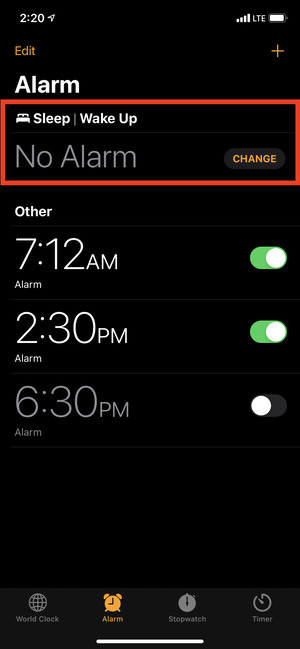 Bedtime or Sleep Schedule alarm in Clock app on iPhone