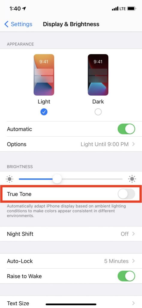 Stop using True Tone on iPhone