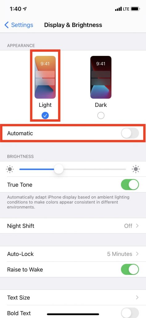 Turn off Dark Mode on iPhone to fix Screen Dim Issue