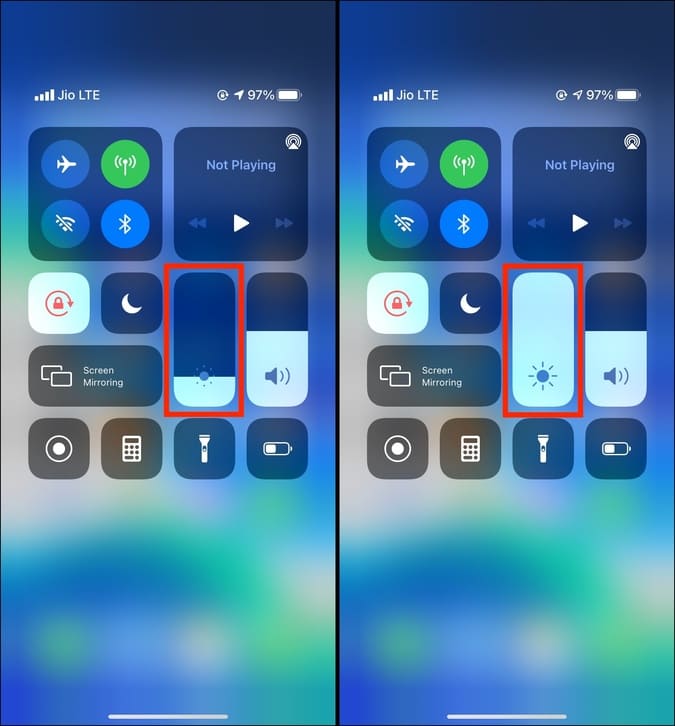 Increase iPhone Screen Brightness in iOS Control Center