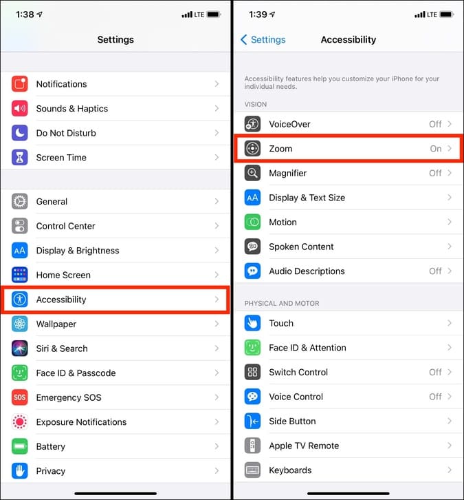 Zoom Option in Accessibility Settings on iPhone