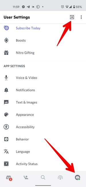 Discord Log out Mobile