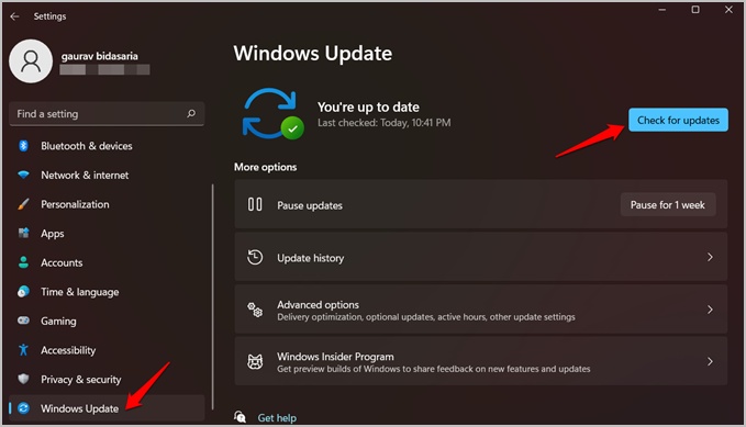 check for windows OS updates in windows 11