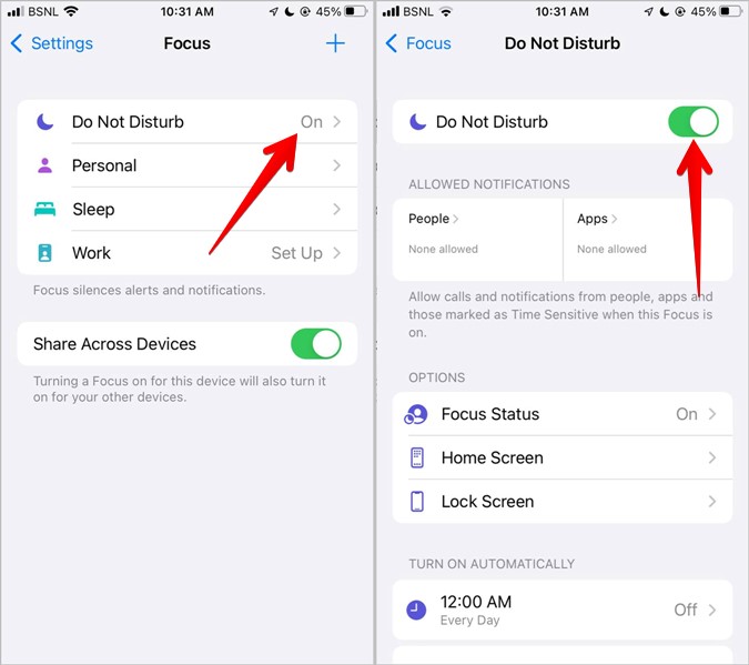 how to turn off focus mode on iphone