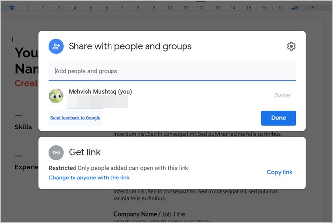 Google Docs Resume Share Link