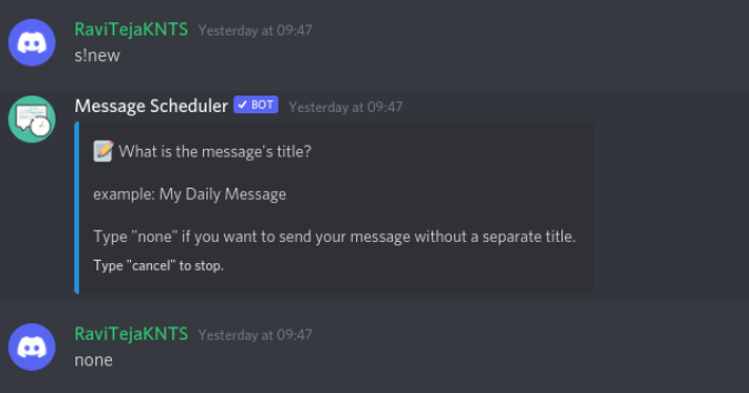 Creating a new scheduled message on Discord 