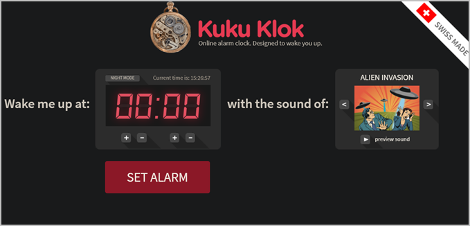 kuku alarm clock on web browser
