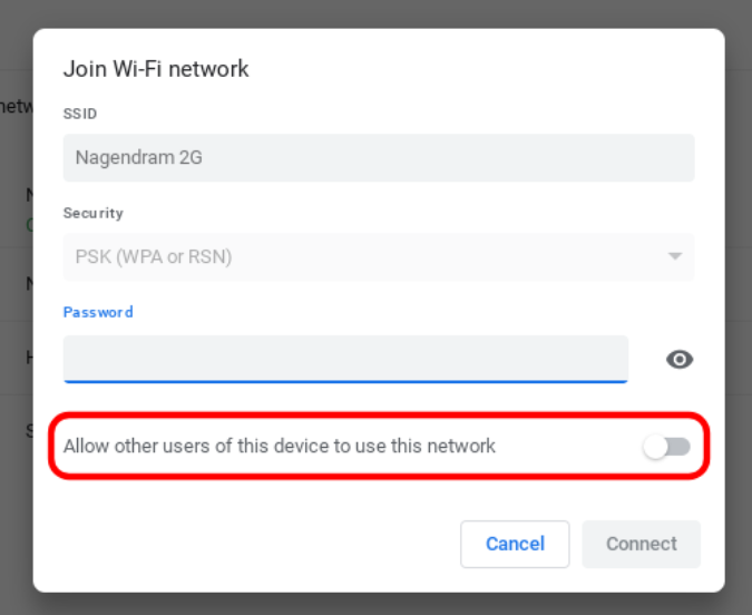 Allowing other users of this device to use this network on Chromebook 