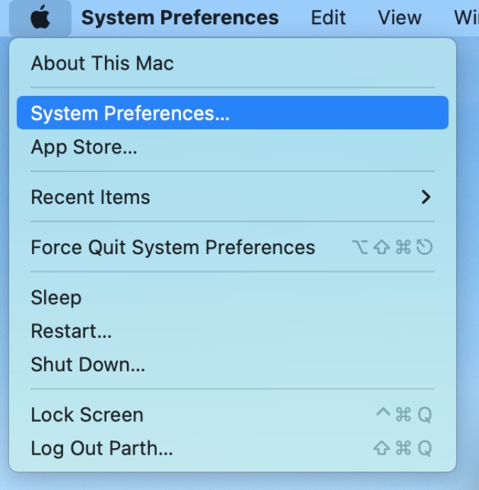 open system preferences menu