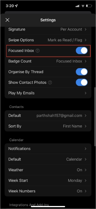disable focused inbox on outlook