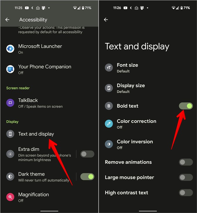 Android 12 presenta texto en negrita