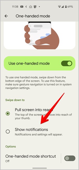 Funciones de Android 12 Mostrar gesto de notificaciones