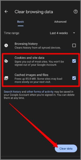 Borrar caché y cookies en Chrome para Android