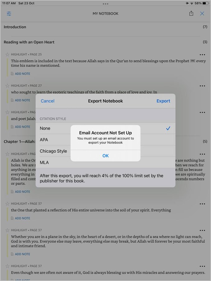 Export Kindle Highlights iPhone Notebook Error