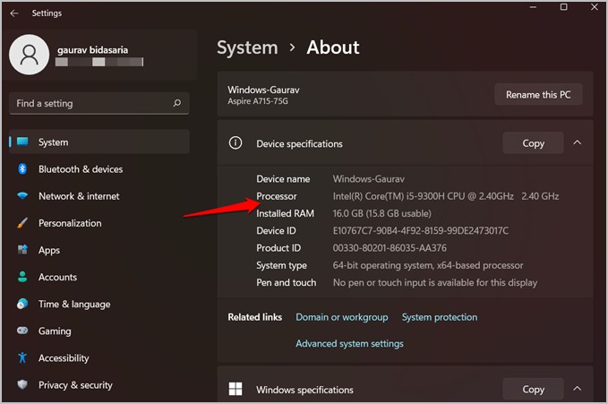 windows 11 about page in settings