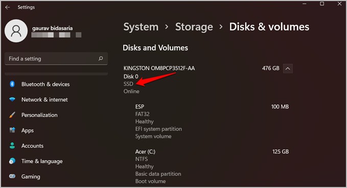 check storage disk type in windows 11 settings