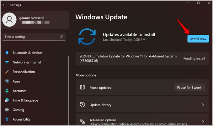 installing windows update on windows 11