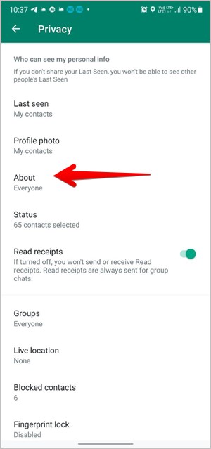 WhatsApp Privacy About Turn off