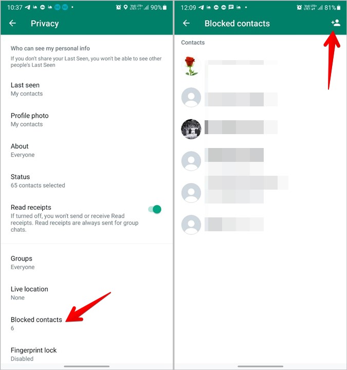 WhatsApp Privacy Block Contacts