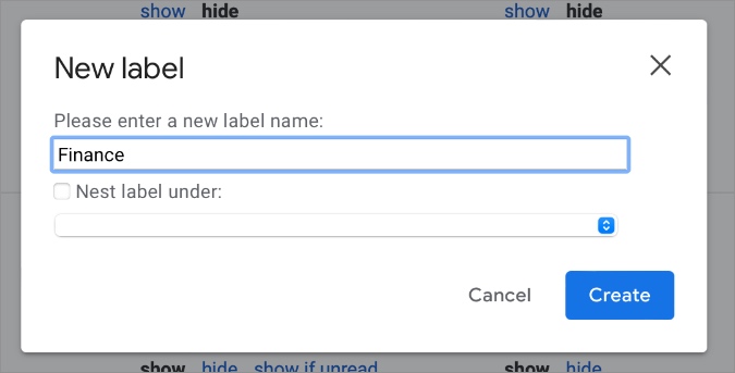 create a label in gmail web app