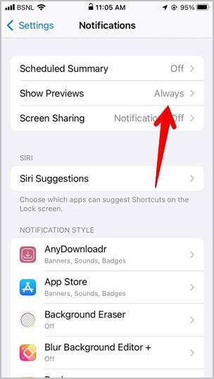 iOS 15 Notifications Enable Notification Preview