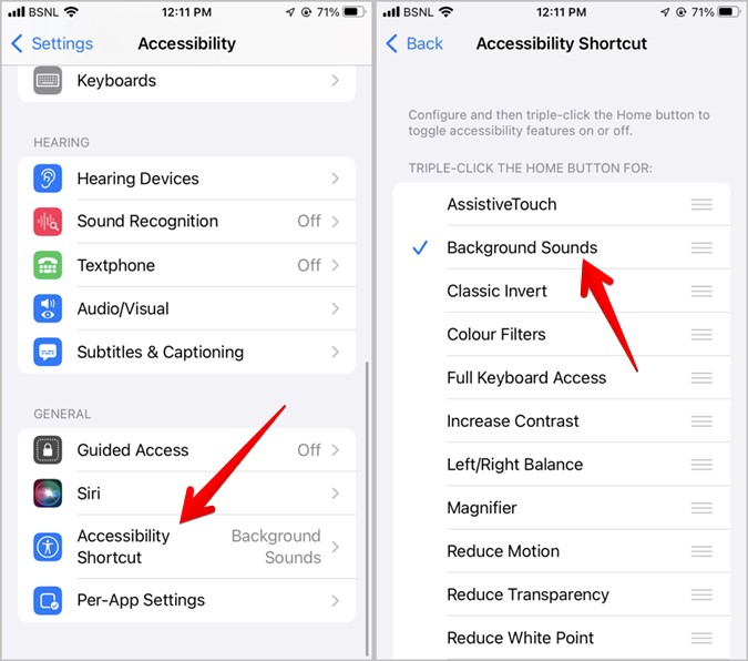 iOS Background Sounds Enable Accessibility Shortcut