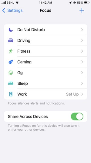 iPhone Has Notifications Silenced Focus Modes