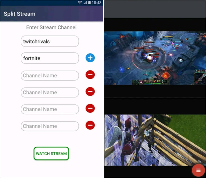 Split Stream Android app to stream multiple Twitch Streams