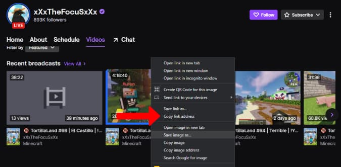 Copying Link address of twitch video