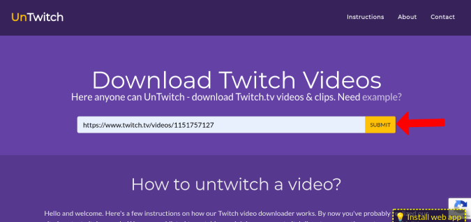 Pasting the link address in UnTwitch 