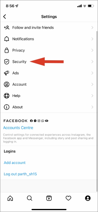 open instagram security menu