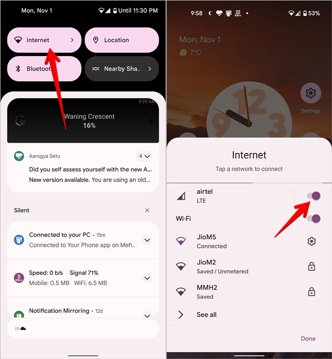 Android 12 Turn off Mobile Data Quick Settings