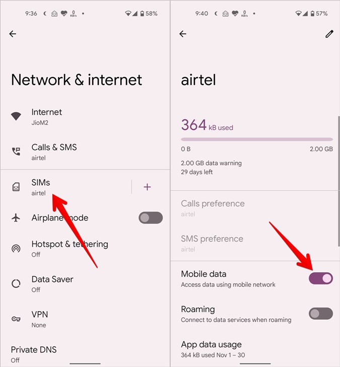 Android 12 Turn off Mobile Data SIM