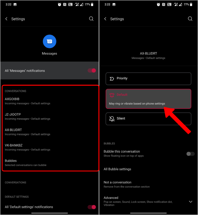Android Converssation Settings