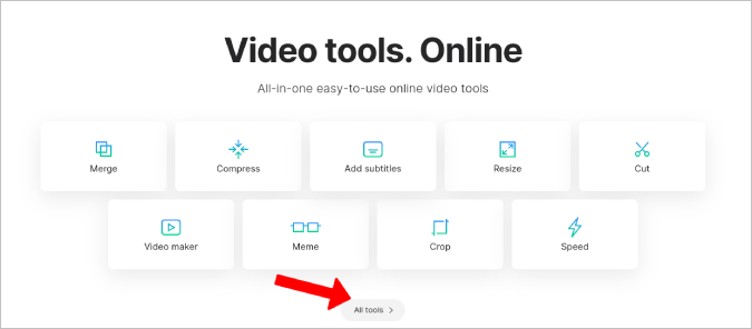 Opening All Tools option in Clideo