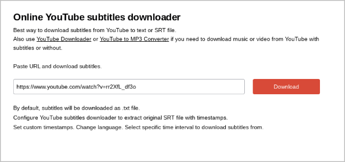 Downloading YouTube subtitles with DVD Video Soft 