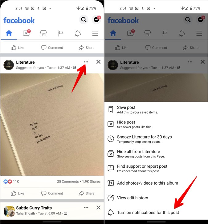 Facebook Symbols Comments Turn on Notifications