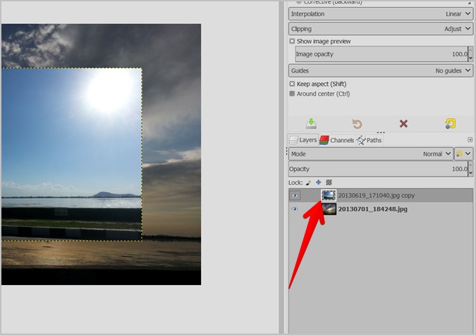 GIMP Resize Image Layer Select