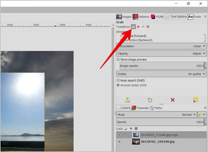GIMP Resize Image Layer Transform