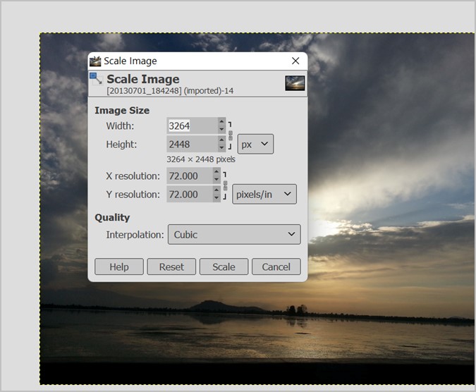 GIMP Resize Image Scale Dimensions