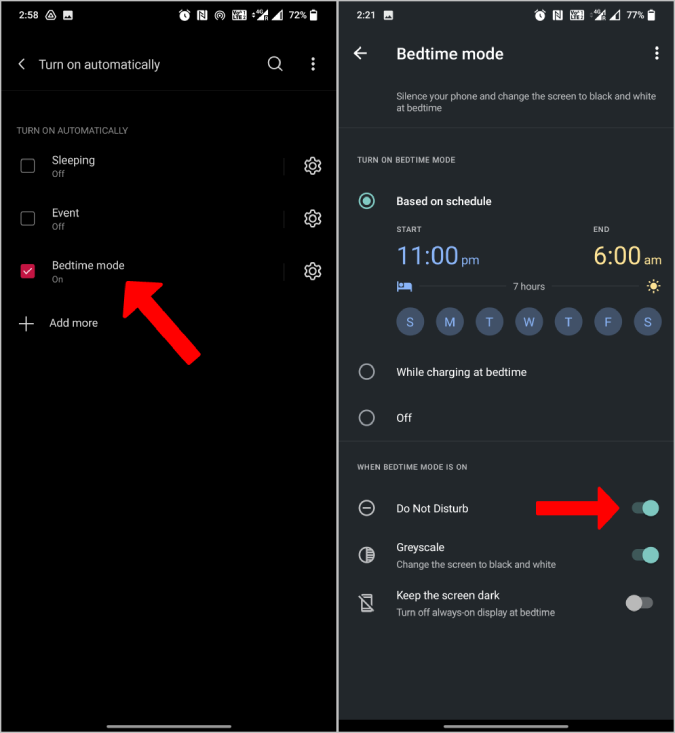 Bedtime mode feature on Android 