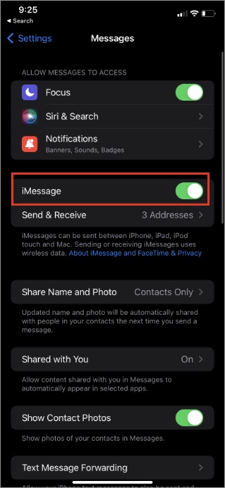 disable imessage