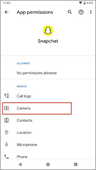 camera permission on Android