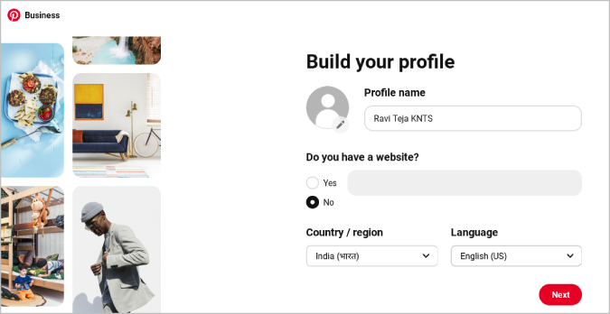 Building profile on Business Pinterest Account