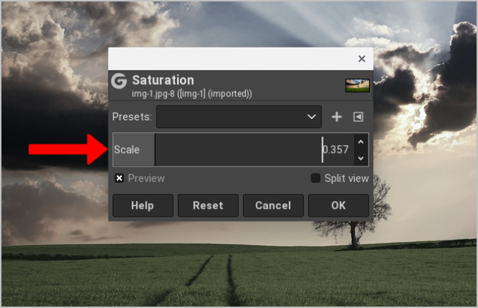 Saturation scale on GIMP