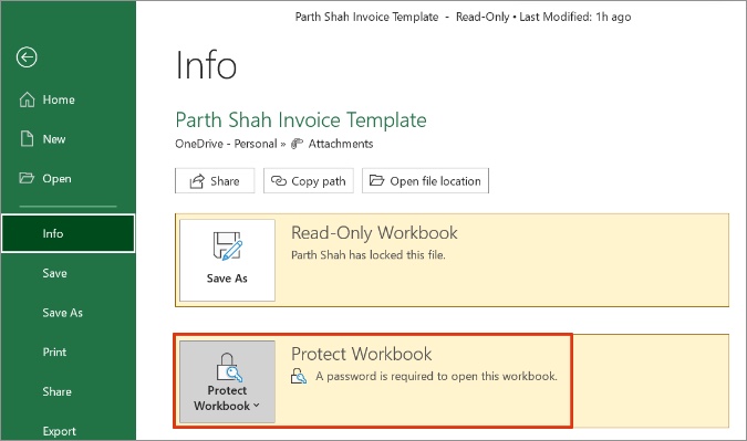 protect workbook in excel in windows