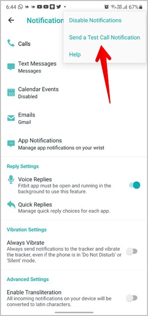 Fitbit Notifications Send Test Profile